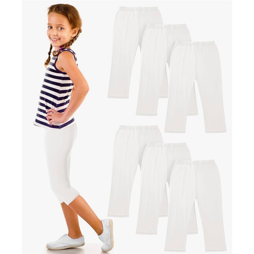 Syhood 6 Pieces Girl Capri‎ Leggings Size  4-5 Years, White NEW